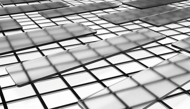 Floating frosted glass panels over geometric grid | monochrome architectural installation