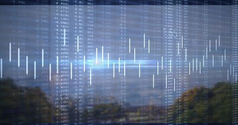 Landscaped Data Visualization Overlay with Candlestick Chart