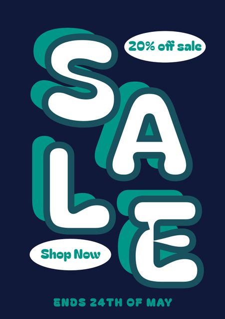 Colorful bold SALE banner announcing a 20% discount. It can be used for online advertisements, social media promotions, email marketing, or in-store displays to attract customers. Ideal for retail businesses looking to drive traffic and promote limited-time offers.