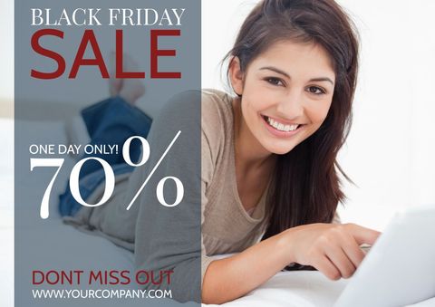 Excited Woman Promoting Black Friday Sale Discounts - Download Free Stock Templates Pikwizard.com