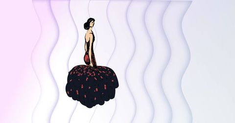 Silhouette of elegant fashion model with modern art background