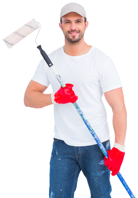 Transparent Man Holding Paint Roller with Red Gloves - Download Free Stock Videos Pikwizard.com