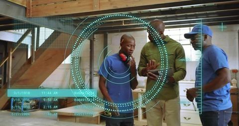 Instructor Guiding Apprentices in Woodworking Shop with Augmented Reality HUD for Training