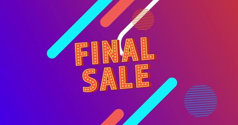 Bright final sale banner with abstract shapes on purple gradient background