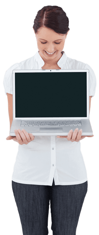 Smiling Businesswoman with Laptop on Transparent Background - Download Free Stock Videos Pikwizard.com