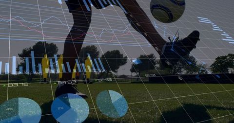 Soccer Player in Dynamic Action with Digital Analytics Overlay