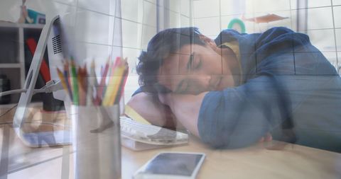 Exhausted Office Worker Sleeping at Desk - Download Free Stock Images Pikwizard.com