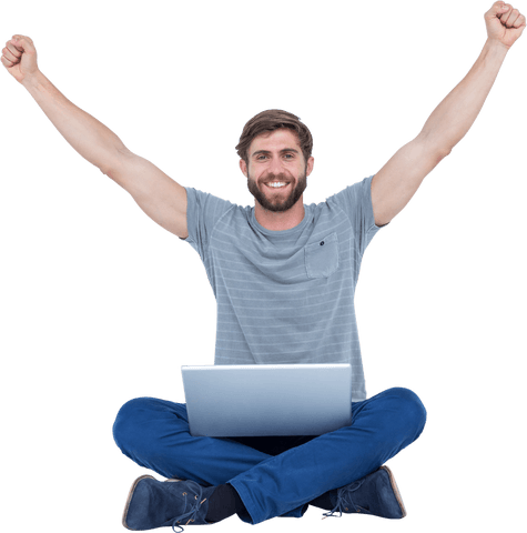 Transparent Excited Man Celebrating Success with Laptop - Download Free Stock Videos Pikwizard.com