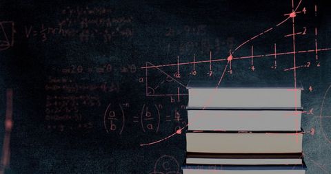 Mathematical Books with Graphs and Equations on Chalkboard - Download Free Stock Images Pikwizard.com