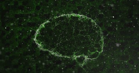 Digital brain structure in green light effects