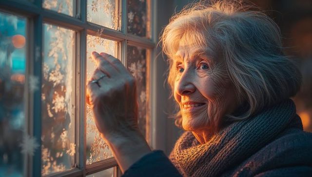 Senior Woman Enjoying Cozy Winter Evening Indoors