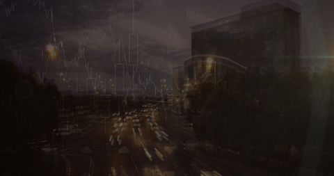 Cityscape with Moving Vehicles and Digital Charts Overlay - Download Free Stock Images Pikwizard.com