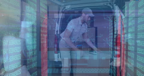 Delivery Man Overlaid with Financial Data Graphics