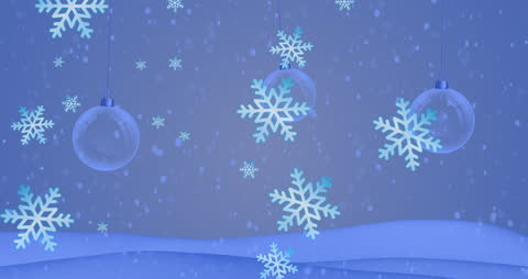 Magical Winter Scene with Falling Snowflakes and Baubles