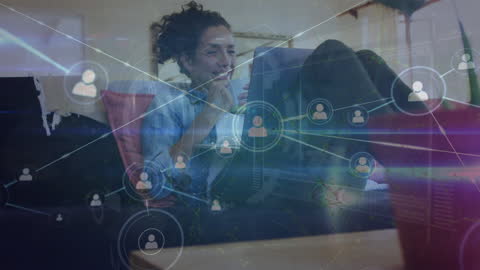 Woman Using Laptop with Digital Data Overlay on Connectivity