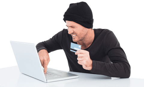 Hacker in Beanie Stealing Identity with Computer and Credit Card - Download Free Stock Videos Pikwizard.com