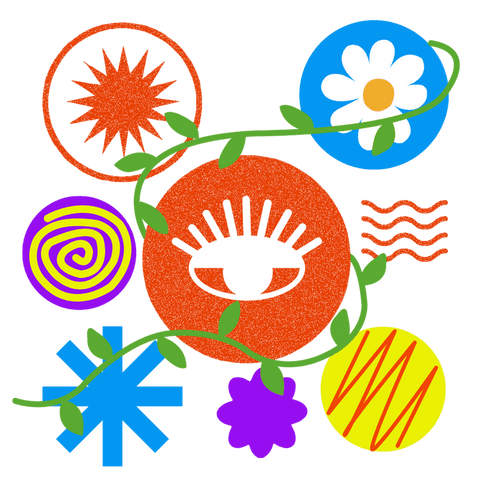 Eye symbol with colorful geometric shapes on transparent background