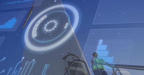 Industrial Worker Analyzing Futuristic Digital Interface on Worksite