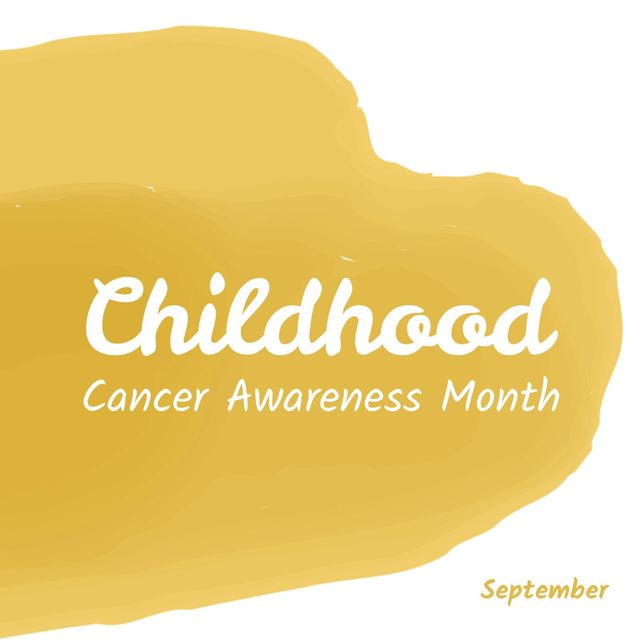 Illustration of childhood cancer awareness month and september text on gold and white background. Vector, copy space, cancer, yellow, disease, awareness, support, healthcare and prevention concept.