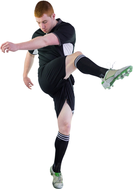 Focused Caucasian Football Player Kicking Ball on Transparent Background - Download Free Stock Videos Pikwizard.com