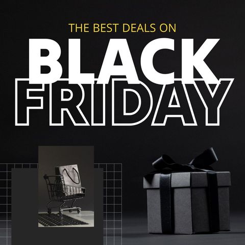 black friday deals promotion with gift and shopping cart - Download Free Stock Templates Pikwizard.com
