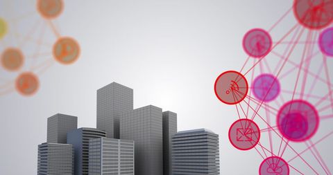 Digital network over urban cityscape