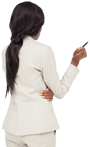 Back View of Businesswoman Holding a Pen on Transparent Background