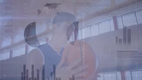 Basketball Player Dribbling with Dynamic Sports Analytics Overlay