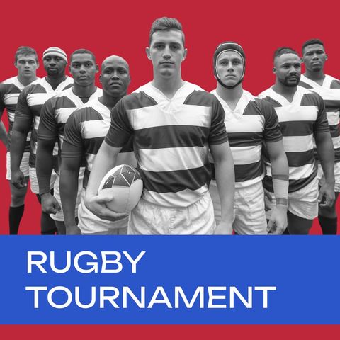 Diverse rugby team promoting exciting tournament