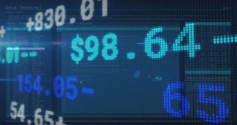 Displaying Turquoise $98.64 Financial Readout on Cyberpunk Data Dashboard with Code Columns