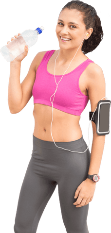 Energetic Woman Exercising with Water Bottle on Transparent Background