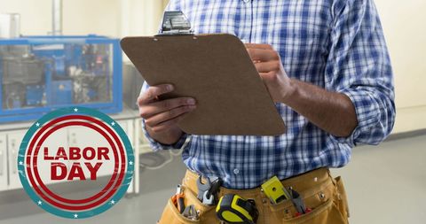 Caucasian Male Worker Celebrating Labor Day with Clipboard - Download Free Stock Images Pikwizard.com