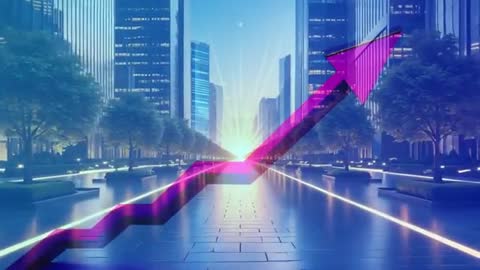 Futuristic Neon Arrow Soaring in Modern Cityscape