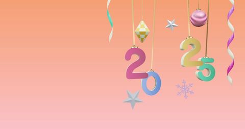2025 New Year Ornaments on Pink Background Celebration