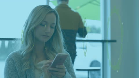 Businesswoman Using Smartphone with Data Processing Animation