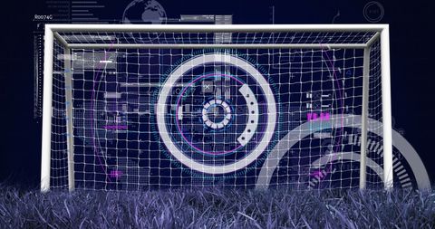 Futuristic Technology Scanning Football Goal in Stadium