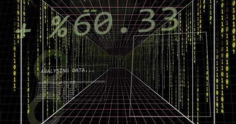 Digital Data Tunnel with Futuristic Stock Market Illustrations