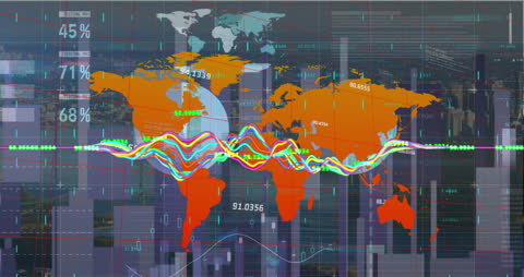 Global Business Data Visualization with Dynamic World Map Overlay