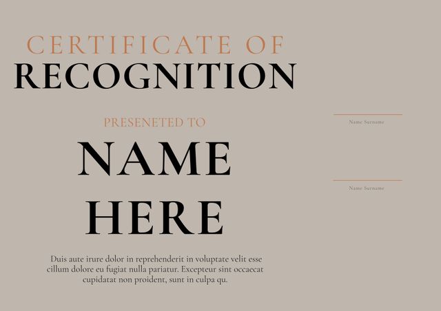 Elegant and Professional Certificate of Recognition Template - Download Free Stock Templates Pikwizard.com