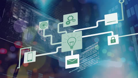 Animated Digital Icons with Network Connections and Data