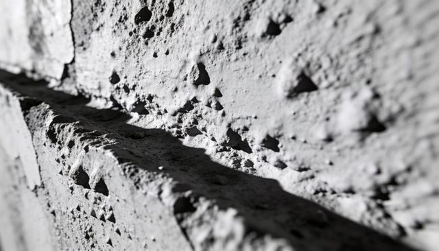 Revealing rough concrete texture with deep pitting and dramatic diagonal shadows for architecture