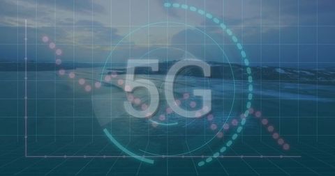 5G Network Technology Overlay on Ocean Landscape