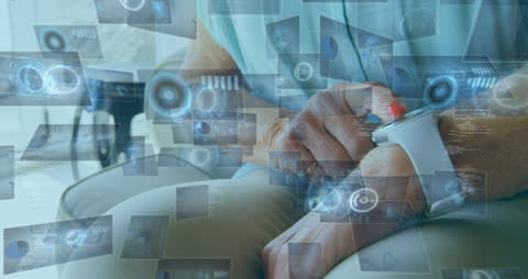 Elderly Woman Engaging with Advanced Smartwatch Technology