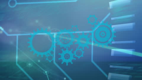 Abstract Technology Network with Gears and Connections