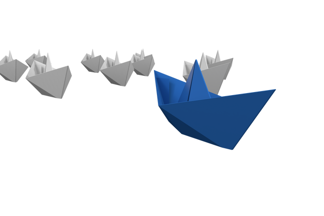 Blue Paper Boat Leading Multiple White Boats Transparent Background - Download Free Stock Videos Pikwizard.com