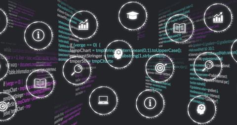 Digital Interface with Business Icons and Program Code Visual - Download Free Stock Images Pikwizard.com