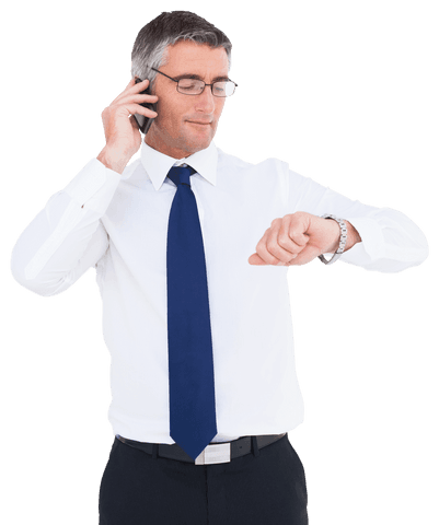 Businessman in Transparent Background Checking Time on Call - Download Free Stock Videos Pikwizard.com