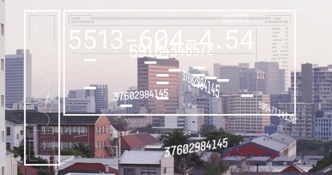 Digital data overlay on urban cityscape metaphor