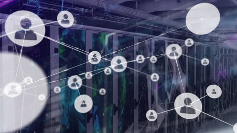 Digital Network Connections Concept with Server Room Background