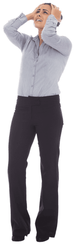 Worried businesswoman looking up isolated on transparent background